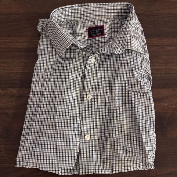 Mens UNTUCKit Size XL Blue/Gray Plaid Check Long Sleeve Performance Button Down - Picture 2 of 5